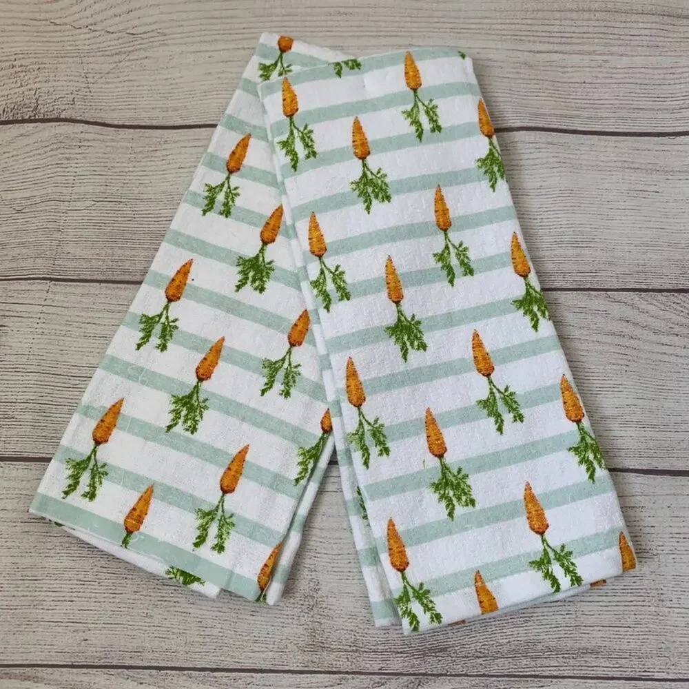 Martha Stewart Striped Carrot Kitchen Hand Towel Set of 2 Cotton Towels 16x24